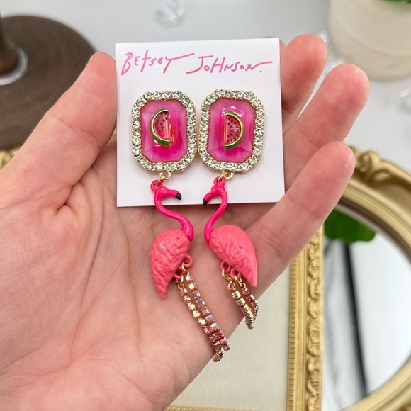 Betsey Johnson Flamingo & Watermelon Statement Earrings – Pink Perfection! - Picture 4 of 5